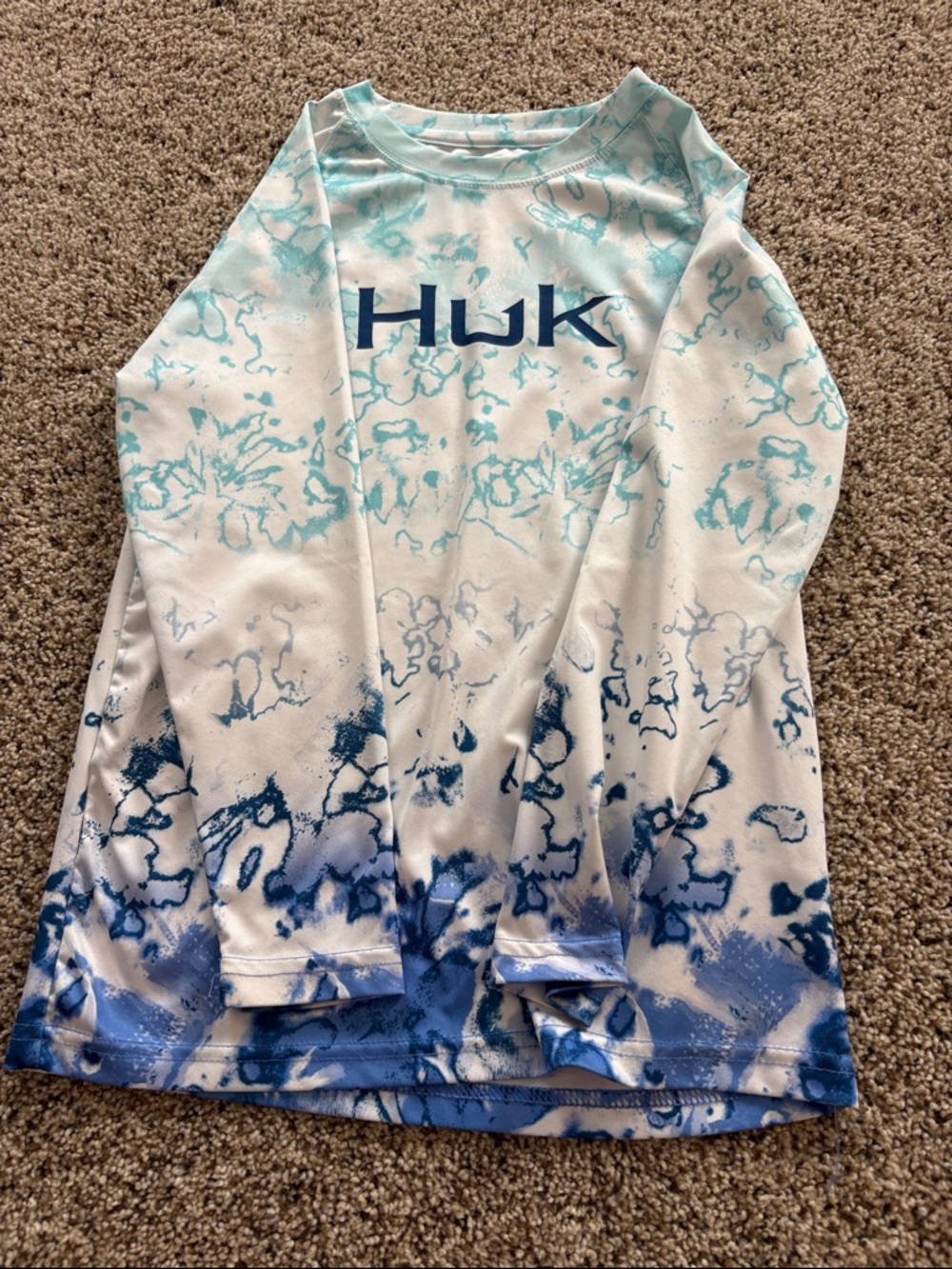 Huk Long Sleeve Fishing Shirt - White, Teal, Navy Marble